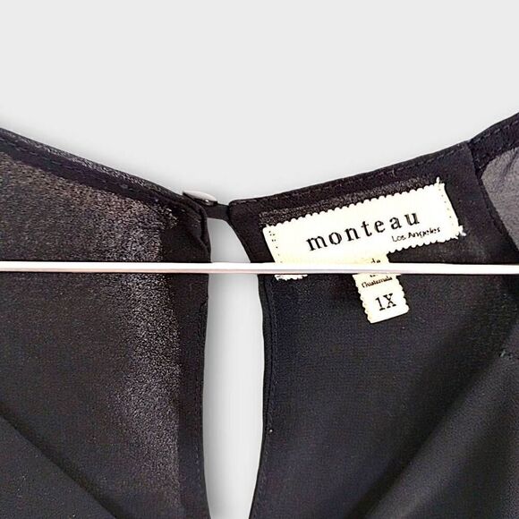 Monteau Womens Top Sz 1X Black Semisheer‎ Chiffon Tank Layers Witchy Whimsicore - Picture 6 of 11